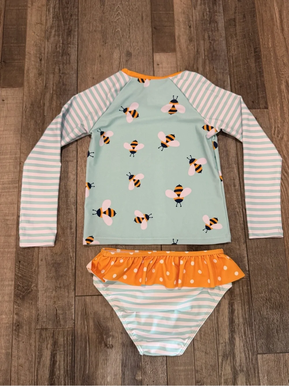 🐝 NWT Kids Bee Print Rash Guard Set - Mint & Orange
